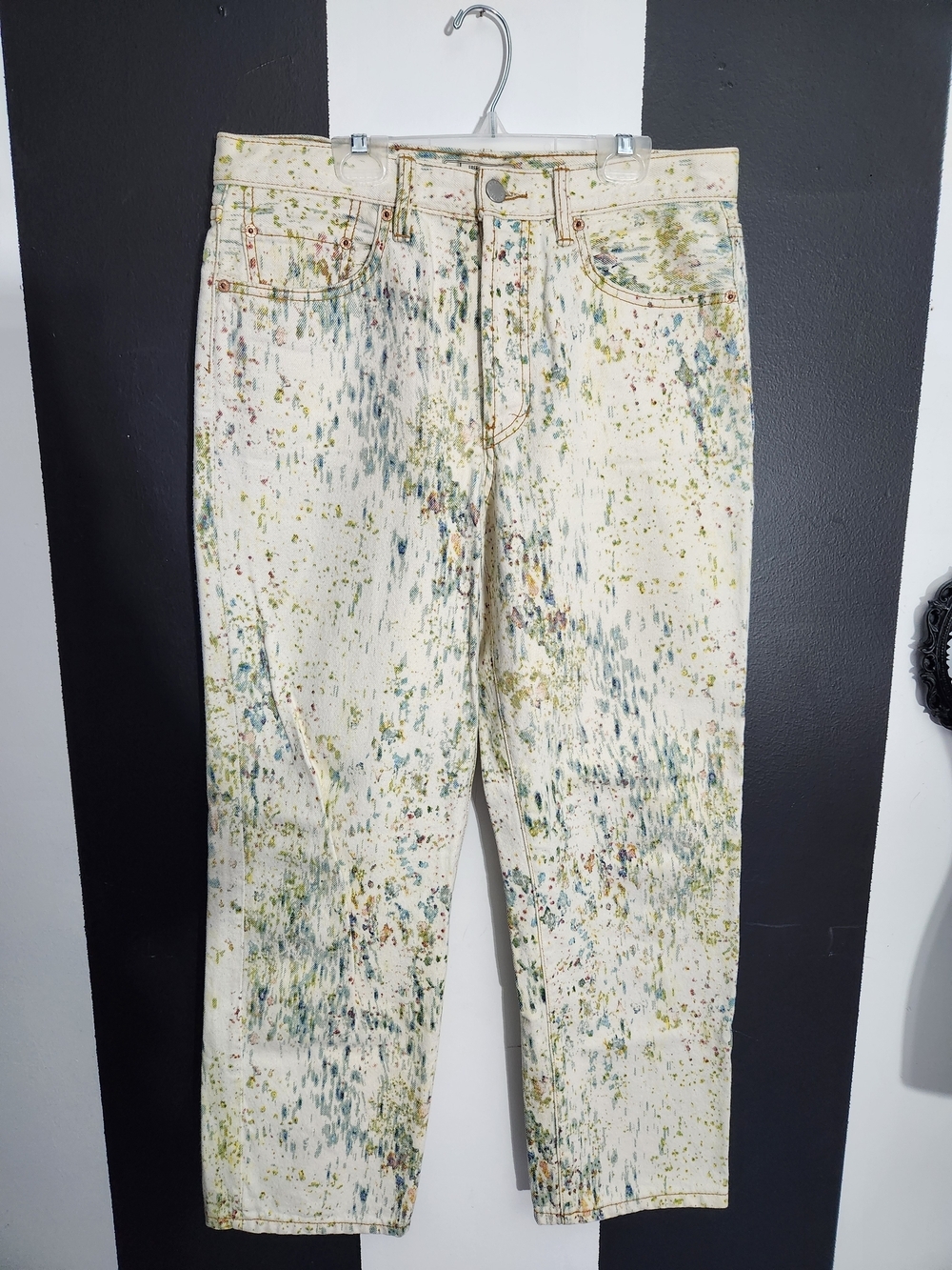 Free People Cream Jeans with Multicolor Fleck